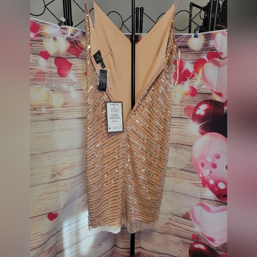 Adrianna Papell Rose Gold Sequin Midi Dress - Picture 12 of 12